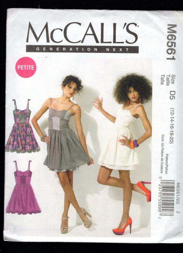 Mccall's 6561 Misses' Mini Dress With Over Skirt, Gathered At Waist, Fitted Spaghetti Strap Bodice, Sizes 12-20, Uncut