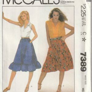 Mccall's 7389 Misses' Flared Skirt With Pockets & Optional Hemline Ruffle Learn To Sew Vintage 1980's Sewing Pattern Size 14 16 Uncut