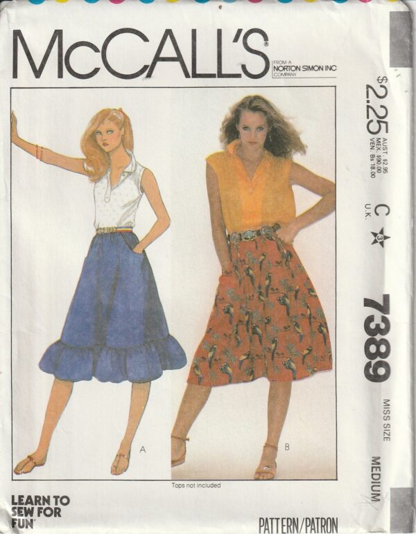 Mccall's 7389 Misses' Flared Skirt With Pockets & Optional Hemline Ruffle Learn To Sew Vintage 1980's Sewing Pattern Size 14 16 Uncut