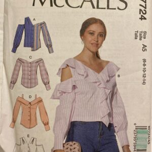 Mccalls M7724 Misses Tops Blouses - 5 Designs Uncut Sewing Pattern. Size 6-14 & 14-22. Neckline Options Cold Shoulder, Shaped Hemlines