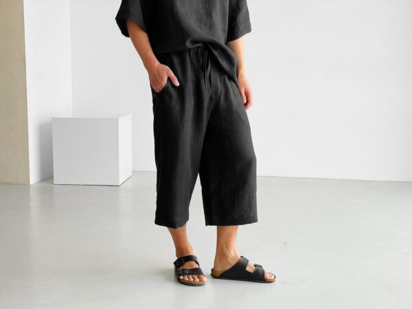 Mens Loose Linen Pants, Cropped Loose Linen Shorts, Wild Leg Joggers, Trousers, Summer Yoga Pants