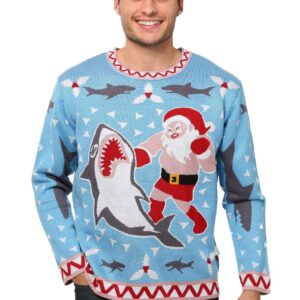 Men's Santa vs Shark Ugly Christmas Fancy Dress Costume Sweater