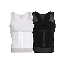 Men's Shapewear Waist Trainer Body Shaper Pure Color Simple Comfort Home Daily Nylon Slimming Crew Neck Sleeveless Winter Fall Black White