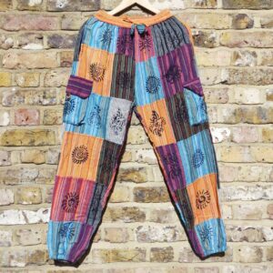 Men's Women's Cotton Summer Funky Hippy Cargo Multicolor Patchwork Elastic Trouser Pants