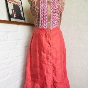 Midi Linen Skirt/Salmon Pink Maxi Skirt/Slight Mermaid Shape Skirt/Spring Summer/Pink Linen/Ladies Skirt/Size Eur38/Sugar/Made in France