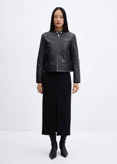 Midi-skirt with front slit black - Woman - XS - MANGO