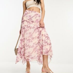 Miss Selfridge chiffon godet maxi skirt in blurred floral-Multi