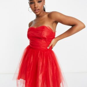 Miss Selfridge tulle frill detail prom mini dress in red