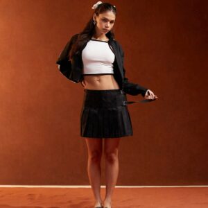 Miss Sixty mini tennis skirt with strap detail in black