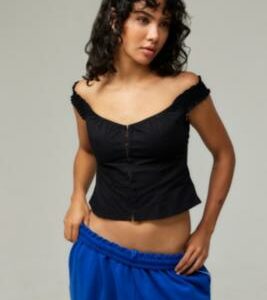 Motel Aldre Bardot Top - Off/black XS at Urban Outfitters