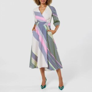 Multi High-Low Wrap Midi Dress