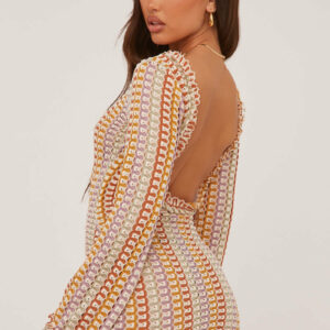 Multi Knit Abstract Pattern Backless Mini Dress - Kerina - Size 10