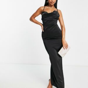 NaaNaa cowl neck satin prom maxi dress in black