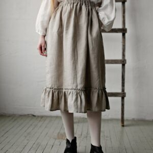 Natural Victorian Skirt, Ruffle Linen Style Long Skirt Women, Elastic Waist