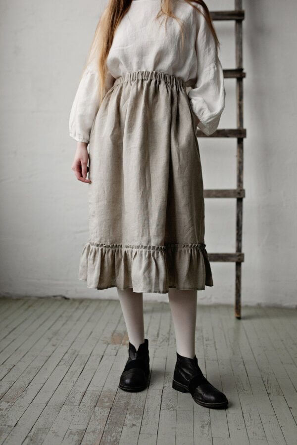 Natural Victorian Skirt, Ruffle Linen Style Long Skirt Women, Elastic Waist