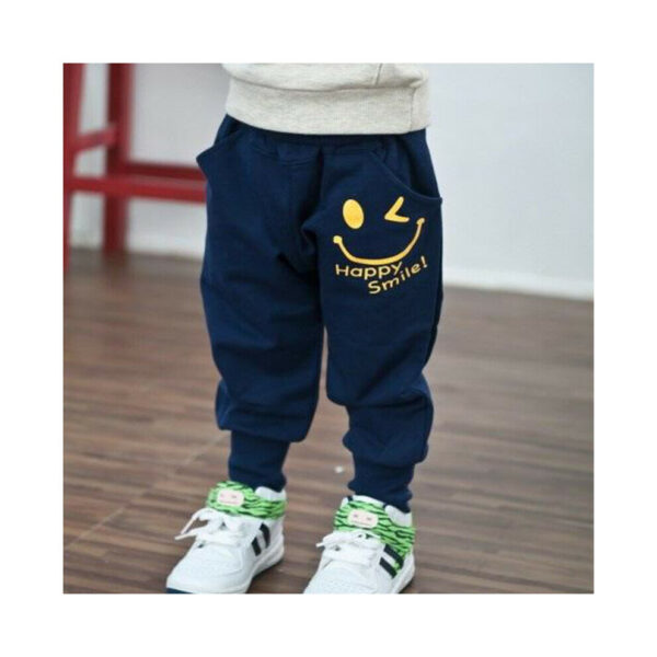 (Navy Blue, 8-9 Years) Children Kids Boys Harem Long Pants Casual Sports Jogger Pockets Sweatpants Printed Trousers