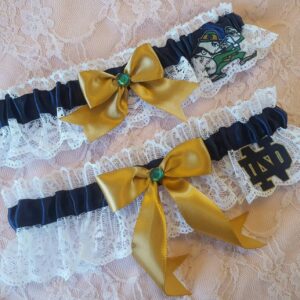 Navy Gold Satin White Lace Wedding Garter Belt Set Green Rhinestone