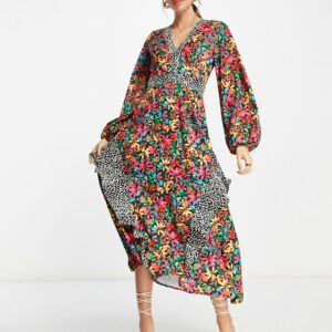 Never Fully Dressed backless frill midaxi dress in contrast print-Multi