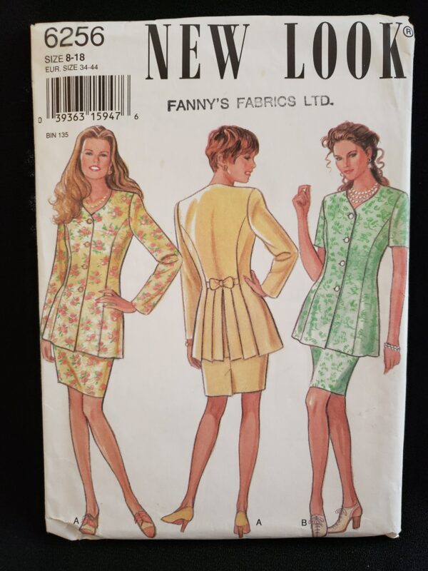 New Look 6256 Sewing Pattern For 2 Piece Outfit, Long Back Pleated Peplum Jacket & Short Tapered Skirt, Cut To A Size 18 Rare Pattern