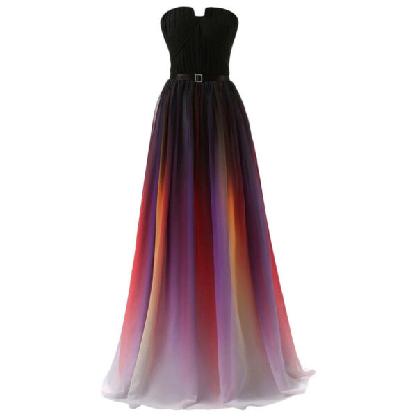 New Strapless Pleated Gradient Colorful Ombre Chiffon Prom Gown Dress