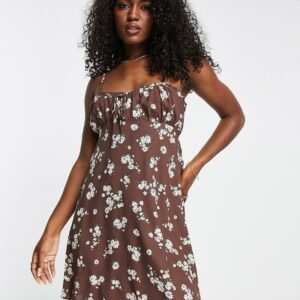 New look frill sundress dress in brown