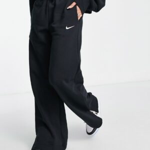 Nike mini swoosh high rise wide leg joggers in black and sail