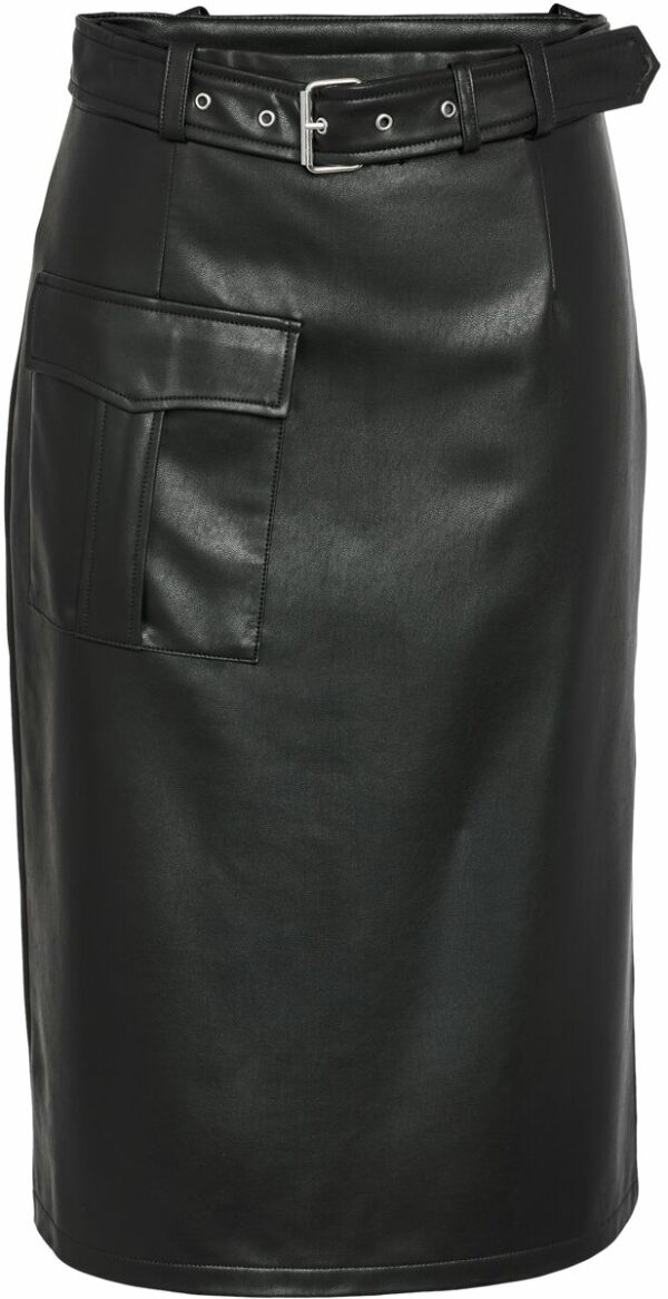 Noisy May NMPaula PU midi cargo skirt with slit WVN Medium-length skirt black