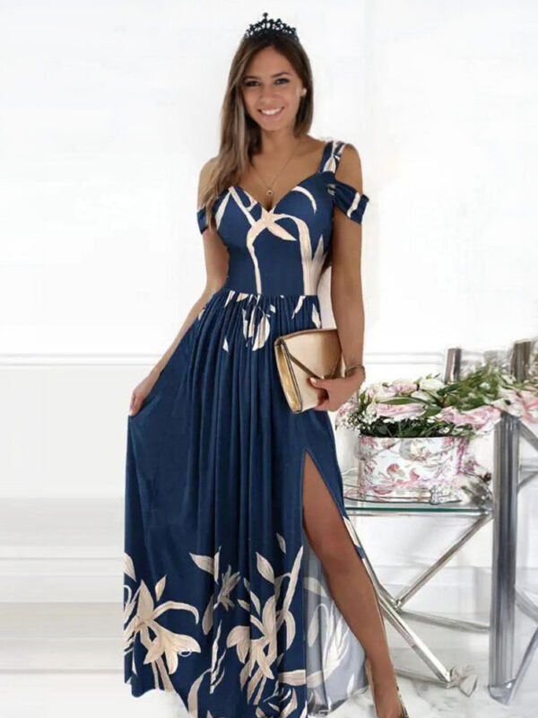 Off-The-Shoulder Maxi Dress Short Sleeves Sexy Open Shoulder Prom Long Dress