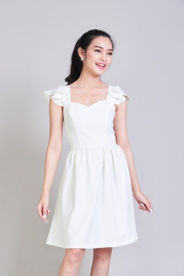 Olivia - White Party Dress Vintage Summer Sundress Sweetheart Engagement Wedding Clothing White Prom Ruffle Straps Flare Skirt