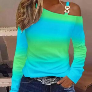 Ombre Cold Shoulder Long Sleeve Top