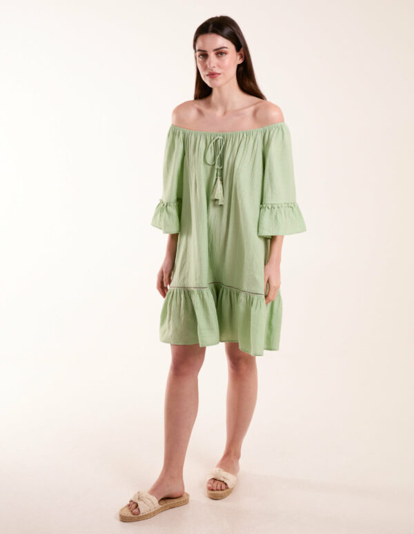 On Off Shoulder Tunic Dress - S/M / Sage