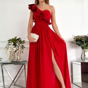 One-Shoulder Maxi Dress Sleeveless Low-slit Long Prom Dresses