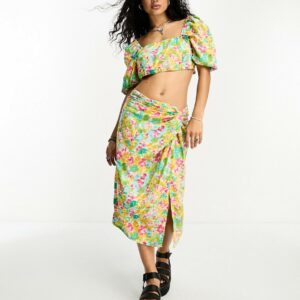 Only knot front sarong midi skirt co-ord in multi floral