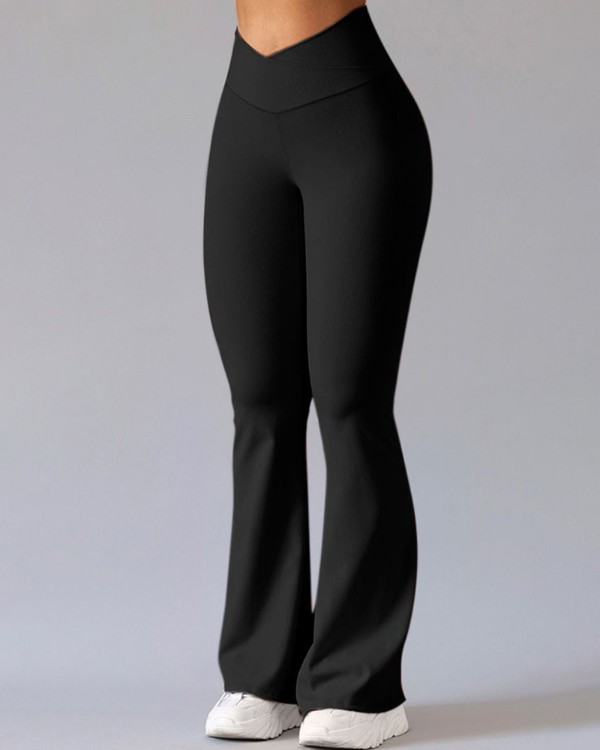 Overlap Waist Flared Yoga Pants