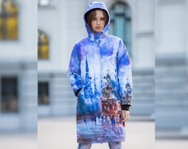 Painted Coat, Rain Coat Women, Colorful Parka, Long Coat Women, Printed Raincoat, Parka Womens, Waterproof Hooded