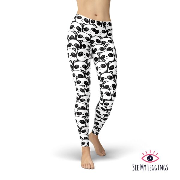 Panda Face Leggings, Printed Cute Workout Legging, Leggings For Women, High Waist Capris, Plus Size Yoga Pants