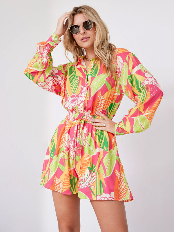 Pants Set Printed Long Sleeves Top And Shorts Casual Resort 2 Pieces Set