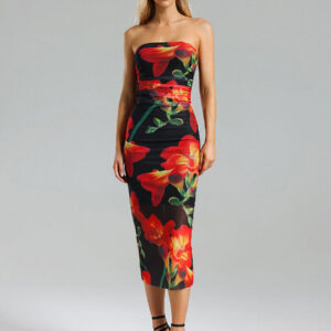 Party Dress Bright Flowers Off The Shoulder Backless Sexy Midi Dress