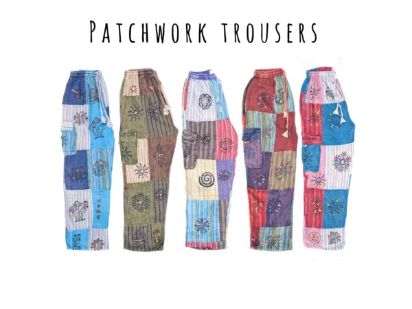 Patchwork Hippie Trousers | Colourful Cargo Pants Funky Cotton Joggers Festival Harem Trousers Made in Nepal