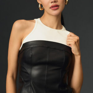 Pilcro Layered Faux-Leather Corset Tank Top