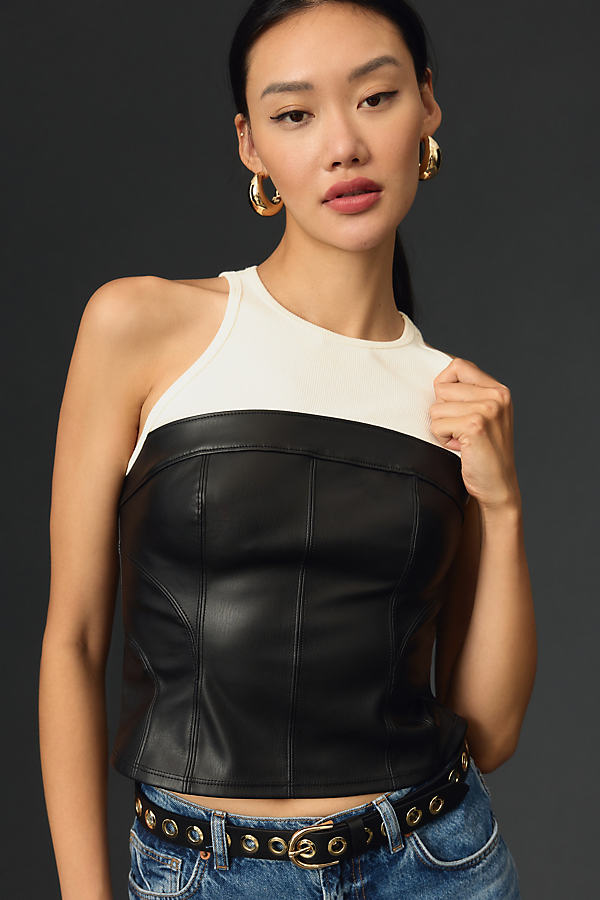 Pilcro Layered Faux-Leather Corset Tank Top