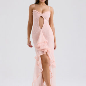 Pink Dress High-Low Cutout Spaghetti Strap Pleated Sexy Party Midi Dresses