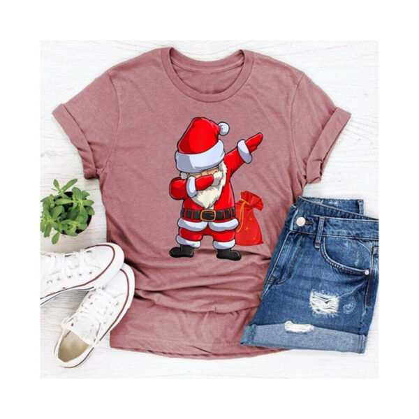 (Pink, L) Women Dab Santa Claus Funny Dabbing Print Tshirt Christmas Short Sleeve Tees Tops