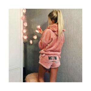 (Pink, L) Women's Fluffy Warm Pajamas Hoodie Set Pajama Set