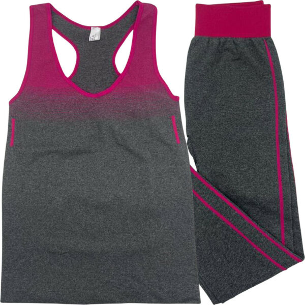 (Pink & Grey, S / M) Ladies Womens Gym Wear Suit Vest Top Leggings Set