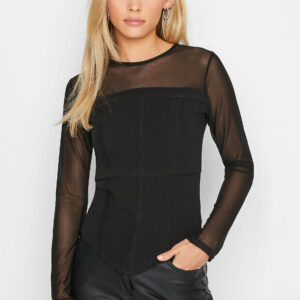 Pixiegirl Black Mesh Corset Top 10 Pixiegirl | Petite Women's Long Sleeve Tops