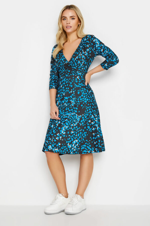 Pixiegirl Blue Animal Print Wrap Dress 18 Pixiegirl | Petite Women's Mini Dresses