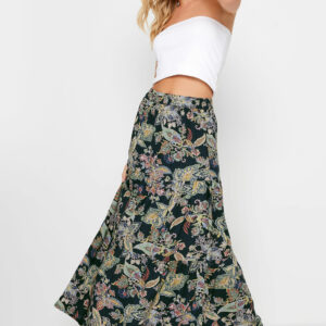 Pixiegirl Navy Blue Paisley Print Tiered Maxi Skirt 12 Pixiegirl | Petite Women's Maxi Skirts