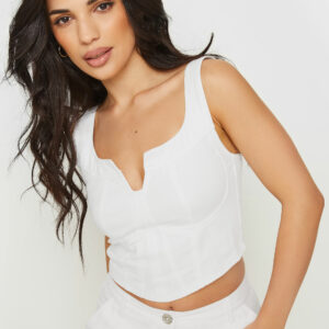 Pixiegirl White Notch Neck Corset Top 18 Pixiegirl | Petite Women's Crop Tops