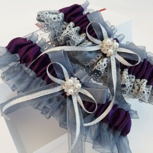 Plum Purple Wedding Garter Set, Silver Gray Bridal Garter, Belt, Sets